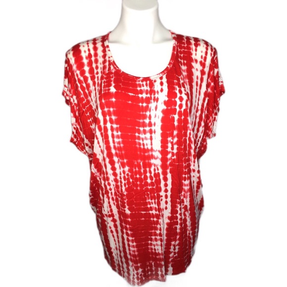 Michael Kors Tops - Michael Kors red white tie dye tee shirt top Large
